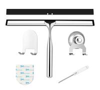 Shower Squeegee Stainless Steel 25 cm with Replacement Rubber Squeegee, Squeegee Shower with Holder, Window Squeegee for Bathroom, Mirrors and Tiles, Streak-free Cleaning for Glass Surfaces