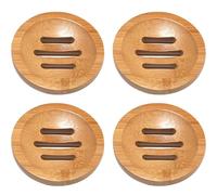Shower Steamers Tray Bamboo Soap Holder, 4PCS 3.2 Inch Natural Bamboo Soap Dish with Drainage Holes, Non Slip Shower Steamers Tray, Round Soap Dish for Shower