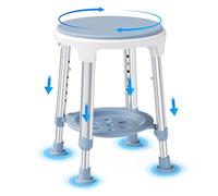 Shower Stool for Inside Shower, with Storage Shelf, 360° Swivel Stool Shower Chair for Elderly Seniors & Pregnant Women & Disabled, 6 Level Adjustable Height 42-54 cm, Anti-slip Rubber Feet (180 kg)