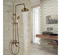 Shower system 8 Inch Rainfall Shower Mixer Faucet w/Ceramic Hand Sprayer Antique Brass Shower Set Faucet Wall Mounted
