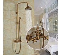 Shower system Antique Brass 8 Bath Shower Mixer Tap Wall Mount Bathroom Shower Set Faucet w/Hand Sprayer Dual Handles