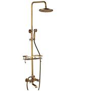 Shower System Antique Brass Wall Mounted Bathtub Shower Set Faucet Dual Handle with Commodity Shelf Long Spout Bathroom Shower Mixers Rainfall,PINGQITONG LWX