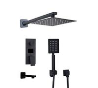 Shower System, Bathroom Shower Faucet 3-Functions Black Digital Shower Faucets Set Rainfall Shower Head 2-Way Digital Display Mixer Tap+Bathtub Faucet, Luxury Shower Set,8Inch (12I