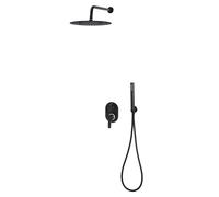 Shower System Black 30x30cm Stainless Steel 201 Round 140-Nozzle Hand Hose 150cm