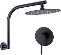 Shower System Black Gooseneck Mixer Shower Faucet Set Wall Mounted Multifunction Shower Combo Set with 304 Stainless Steel Round Shower Head,8 Inch (8 Inch)