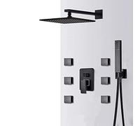 Shower system Black LED Shower Faucet Set LED Rainfall Shower Head 6pcs Massage SPA Jets 3-way Hot Cold Mixer Tap Bath Shower System,10inch set