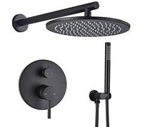Shower System, Black Luxury Rain Mixer Shower Faucet Set Concealed Mounted Multifunction Shower Combo Set with Handheld Shower and Round Rain Shower Head,8 Inch