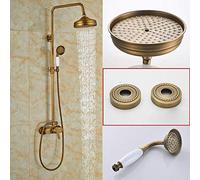 Shower system Brass Antique Rainfall Shower Set Faucet Single Handle Outdoor Shower Mixer Tap Brass Rainfall Shower Mixer with Handshower,Antique Brass A,01