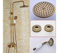 Shower System Brass Antique Rainfall Shower Set Faucet Single Handle Outdoor Shower Mixer Tap Brass Rainfall Shower Mixer with Handshower,Antique Brass C,01