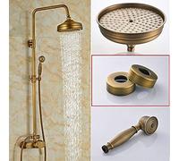 Shower system Brass Antique Rainfall Shower Set Faucet Single Handle Outdoor Shower Mixer Tap Brass Rainfall Shower Mixer with Handshower,Antique Brass B,02