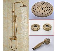 Shower System Brass Antique Rainfall Shower Set Faucet Single Handle Outdoor Shower Mixer Tap Brass Rainfall Shower Mixer with Handshower,Antique Brass C,02