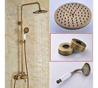 Shower system Brass Antique Rainfall Shower Set Faucet Single Handle Outdoor Shower Mixer Tap Brass Rainfall Shower Mixer with Handshower,Antique Brass D,01