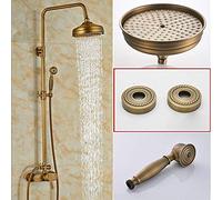 Shower system Brass Antique Rainfall Shower Set Faucet Single Handle Outdoor Shower Mixer Tap Brass Rainfall Shower Mixer with Handshower,Antique Brass A,02