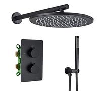 Shower system Brass Black Thermostatic Shower Set Bathroom Faucet Wall Mounted Shower Mixer Handheld Spray Sets With 8-16 Rian Shower Head,10 inch shower set