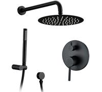 Shower System, Brass Black Wall Mounted Bathroom Shower Set with 8-12 Inch Stainless Steel Round Rainfall Shower Head Handheld Shower, Luxury Shower Set,10 inch,12 inch,12 inch