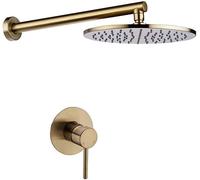 Shower System, Brass Brushed Gold Bathroom Shower Set with 8-12 Inch Round Shower Head Wall Mounted Shower Arm One Diverter Valve Set, Luxury Shower Set,8 inch