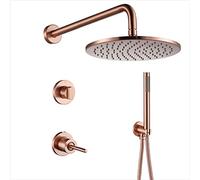 Shower System, Brass Brushed Rose Gold Bathroom Shower Set Wall Arm Diverter Mixer Handheld Spray Sets with 8-10 Inch Round Rainfall Shower Head, Luxury Shower Set,8 Inch