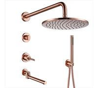 Shower System, Brass Brushed Rose Gold Shower Taps Set Wall Arm Diverter Mixer Handheld Spray Sets with 8-10 Inch Round Rainfall Shower Head and Tub Taps, Luxury Shower Set,10 Inch