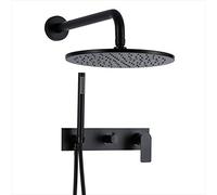 Shower System, Brass Matte Black Concealed Shower Mixer Set with 8-12 inch Brass Top Shower and Handheld Shower, Wall Mount Luxury Shower Set,8 inch