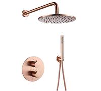 Shower System, Brass Rose Gold Wall Mounted Thermostatic Valve Shower Set with 8-12 Inch Bathroom Rainfall Shower Faucet Set and Handheld Shower, Luxury Shower Set,8 inch