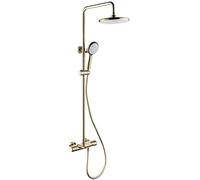 Shower System, Brushed Gold Thermostatic Wall Mounted Shower Taps Set Brass Diverter Mixer Bathroom Shower with 8 inch Rainfall Shower Head and Handshower, Luxury Shower Set,E