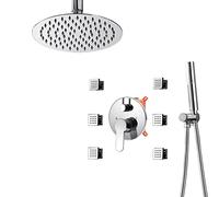 Shower System Chrome 10 Inch Rain Shower Head High Pressure with 2 in 1 Handheld Showerhead and 6 Body Sprays Massage Shower Head Shower Faucet Set Wall Mounted Or Ceiling Mount