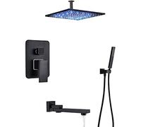 Shower System Concealed Shower Faucet Set Wall Mounted Shower Mixer Taps Set with Hand Shower and Led Rainfall Shower Head Advanced Air Injection Technology Black Bronze Finish,8,12 Inch