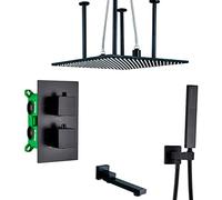 Shower System Concealed Thermostatic Shower Faucet Set Matte Black Anti Scald Shower Set with Hand Shower and 20 Inch LED Rainfall Shower Head Advanced Air Injection Technology
