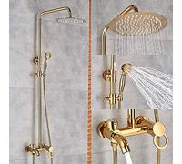 Shower system Gold Polish Bathroom Rain Shower Faucet Bath Shower Mixer Tap 8 Rainfall Head Shower Set System Bathtub Faucet Wall Mounted