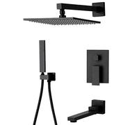 Shower System Head Bilu-Hose Bathroom 10 Inch Black Ceiling Rainfall Combo Set LWX