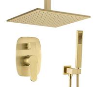 Shower System Head Bilu-Hose Bathroom Brass Brushed Gold 10 Inch Ceiling Mount Rain Mixer Combo Rainfall Faucet Set LWX