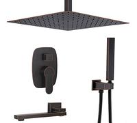 Shower System Head Black Oil Rubbed Bronze Ceiling 12 Inch Rainfall and Handheld Faucet Mixer Set LWX