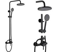 Shower System Head Brushed Nickel Outdoor Fixture Set SUS304 Stainless Steel 8 Inch Rainfall Wall Mount Faucet with Round Hand Sprayer Adjustable Slide Bar Single Handle LWX