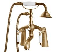 Shower System Head Deck Mount Brushed Nickel Bathtub Faucet 2 Hole 6 Inch Center with Handheld Clawfoot Tub Filler Double Lever Handle Mixer Tap Telephone Shape Set LWX