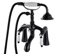 Shower System Head Deck Mount Brushed Nickel Bathtub Faucet 2 Hole 6 Inch Center with Handheld Clawfoot Tub Filler Double Lever Handle Mixer Tap Telephone Shape Set LWX