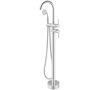 Shower System Head Floor Mount Bathtub Faucet Standing Tub Filler Standing High Flow Faucets Mixer Taps Swivel Gooseneck Spout with Cylinder Handheld Brushed Nickel LWX