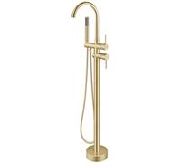 Shower System Head Floor Mounted Standing Bath Faucet High Flow Faucet Swan Neck Swivel Spout with Cylinder Brushed Gold LWX