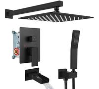 Shower System Head Matte Black Bathroom 12 Inch Rainfall with Handheld Spray Wall Mount Waterfall Tub Spout Combo Set Rough-in Valve 3 Function Mixer Faucet LWX
