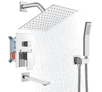 Shower System Head Polish Chrome Wall Mounted 8 Inch Faucet Set with Tub Filler Triple Function Kit with Hand Held Sprayer Bathtub Faucet Set Rough-in Valve Included LWX