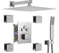 Shower System Head WH 12 Inch Wall Mounted Temperature Rainfall with Body Sprays and Handheld Faucet Fixture Combo Set Can Use All Options at A Time Brushed Nickel LWX