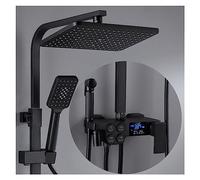 Shower System, Hot and Cold Digital Shower Set Faucet Bathroom System Black Gold Square Head Bath(0540C1-hot and Cold)