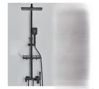 Shower System, LCD Digital Black Bathroom Shower System Set Thermostatic Faucet with 4 Way Rainfall Mixer Tap(Hold-Cold Black B)