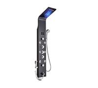 Shower System, LED Bathroom Shower Panel 6 Modes Intelligent LCD Column Rose Gold Rain Waterfall Bath Systems with Massage Jet Mixer Tap(Black Shower 8009)