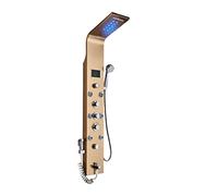 Shower System, LED Bathroom Shower Panel 6 Modes Intelligent LCD Column Rose Gold Rain Waterfall Bath Systems with Massage Jet Mixer Tap(Golden 8009)