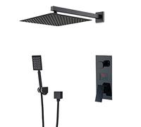 Shower System, Matte Black Bathroom Shower B Digital Rain Faucet Set Concealed Display Function Tap(10inch-2Ways)