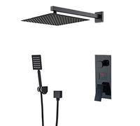 Shower System, Matte Black Bathroom Shower B Digital Rain Faucet Set Concealed Display Function Tap(8inch-2Ways)