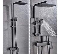 Shower system Matte Black Wall Mounted Rainfall Shower Faucet Rotate Watering Can Bath Shower Set Handshower Head Rain Bathroom Mixer Tap,Black
