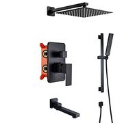 Shower System Matte Black, Wall Mounted Shower Faucet Set with Slide Bar, 10" Rain Shower Head with Handheld Shower and Tub Spout Set