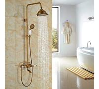 Shower System Newly Antique Brass Shower Set Faucet 8 Rain Shower Mixer Faucet Tap w/Hand Sprayer Wall Mount Dual Handles