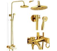 Shower System, Polished Gold Shower Set 8-Inch Rainfall Shower Head Brass Shower Faucet Kit With Hand Held Spray High End,Luxury Shower Set